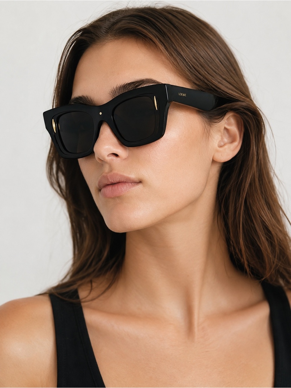 Loewe Black Oversized Square Sunglasses with Gold Accents